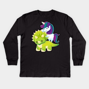 Unicorn Riding Triceratops Dinosaur Squad Girls Kids Long Sleeve T-Shirt